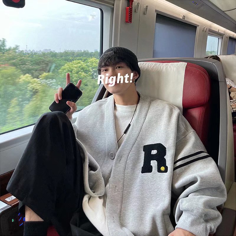 Áo CARYGAN PHÔNG CÁCH NHẬT BẢN IN LOGO CHỮ R NAM NỮ MẶC ĐỀU ĐỆP