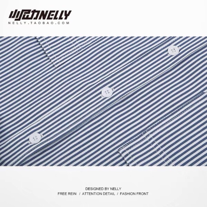 Áo sơ mi nelly sale (có sẵn) kaki xanh trắng sọc dọc