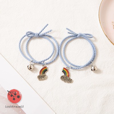A pair Creative Rainbow cloud splicing bell  bestie bracelet friendship head rope Bracelets The small rubber bands/Mutual Attraction Relationship Matching Friendship Rope Bracelet Set /Women Charm Bracelet Jewelry Lover Gift