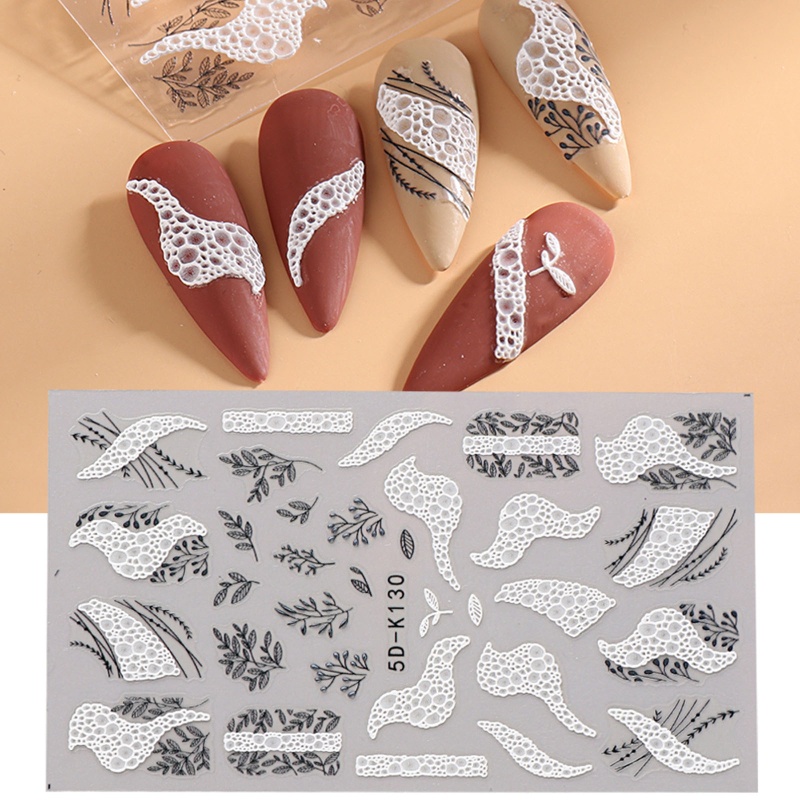 Miếng Dán Trang Trí Móng Tay 5D Họa Tiết Ren Hoa Xinh Xắn