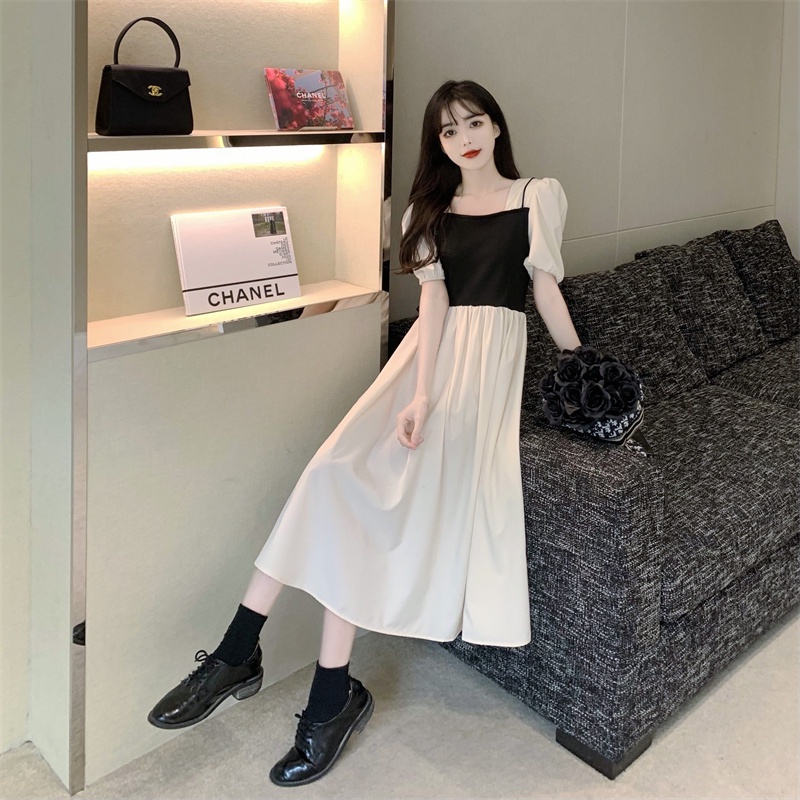 Đầm Dáng Dài Cổ Vuông Chiết Eo Kiểu Retro Thời Trang Mùa Hè Xinh Xắn Cho Nữ