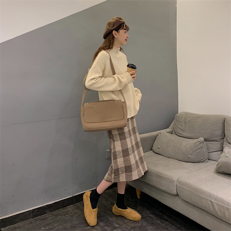 Áo sweater / chân váy sọc caro dệt kim Xiaozhainv phong cách Hàn Quốc xinh xắn cho phái nữ | BigBuy360 - bigbuy360.vn