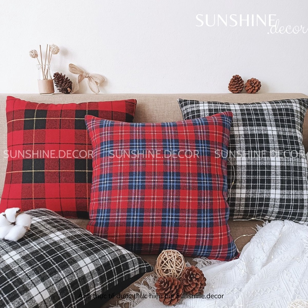 Vỏ gối sofa, bọc gối tựa lưng, áo gối ôm họa tiết kẻ caro phong cách Bắc Âu-Sunshine.decor