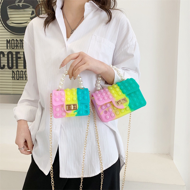 Pop It Túi Xách Tote Đựng Đồ Chơi Bóng Phồng Có Dây Đeo Đính Ngọc Trai Dễ Thương Cho Phụ Huynh Và Bé Phụ Huynh