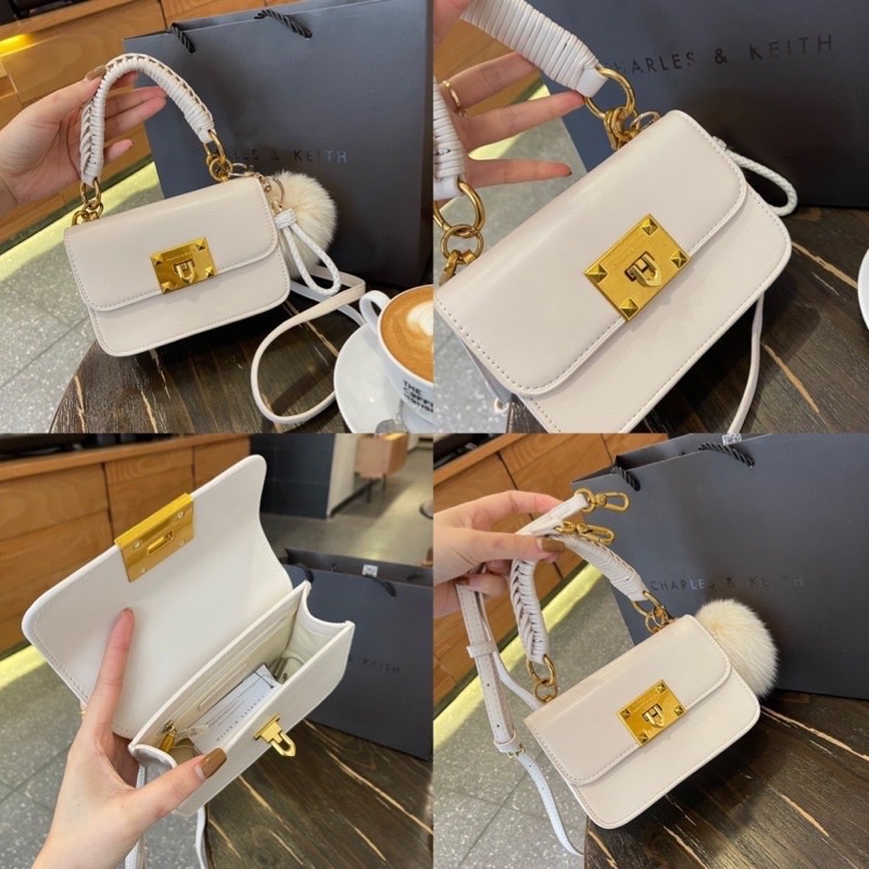 Túi CN.K bản quai tết khoá gập size 18 chất da bóng mịn chuẩn hàng QCCC (kèm ảnh thật shop chụp)