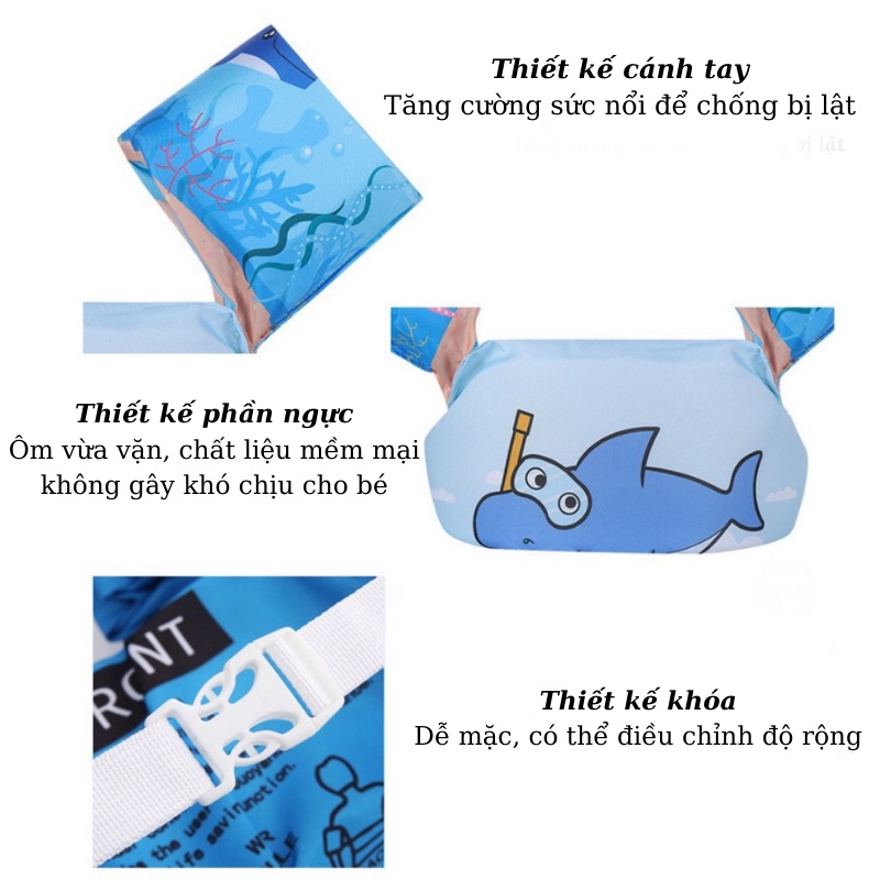 Phao bơi liền thân, phao tay đỡ ngực cho bé trai bé gái từ 2 đến 10 tuổi chất liệu cao cấp mềm mại Mẹ Bắp Shop