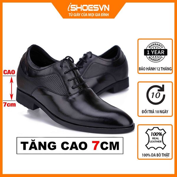 Giày công sở nam  da bò thật tăng chiều cao 7cm , da mềm, lên dáng cực sang