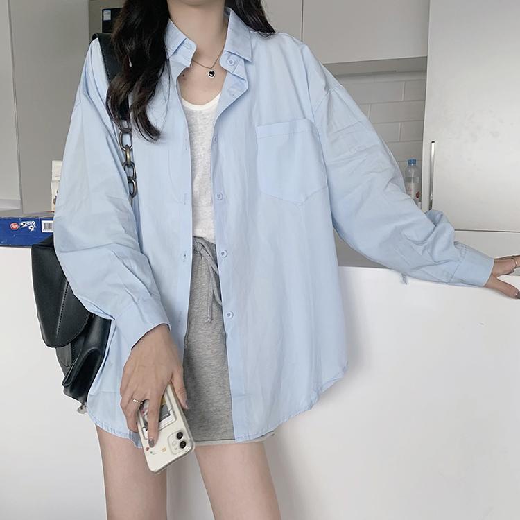 Áo sơ mi dài tay dáng rộng phong cách Hàn Quốc mới cho nữ