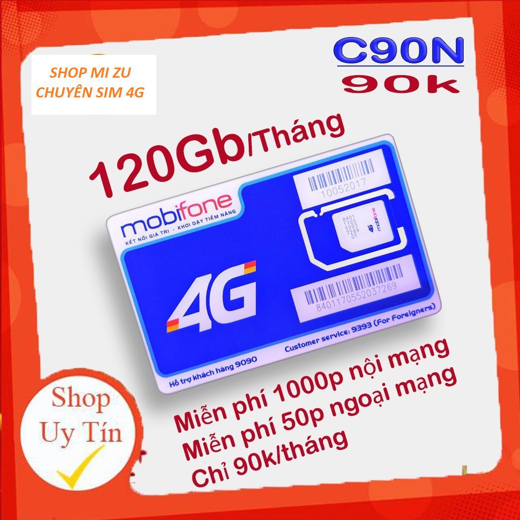 Sim 4G Mobi C90N miễn phí tháng đầu 4GB/ngày