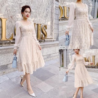 Đầm tay voan bồng cổ vuông công chúa V1726_Mie Design [kèm ảnh thật]