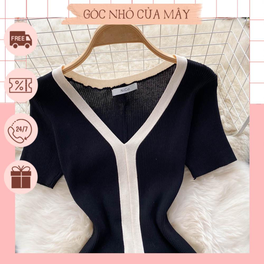 Váy len dệt kim cộc tay dáng dài đơn giản trẻ trung phong cách Hàn Quốc GNCM2