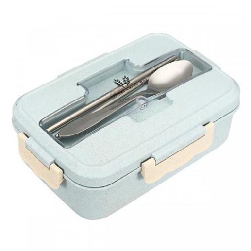 [Free Ship] HỘP CƠM LÚA MẠCH 1 tầng 3 NGĂN KÈM ĐŨA THÌA INOX