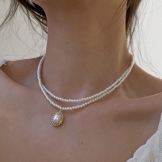 Dây Chuyền Hai Lớp Hình Giọt Nước Đính Ngọc Trai Phong Cách Baroque Giá Rẻ
