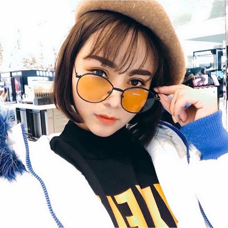 Kính Mát Thời Trang Nam Nữ GM Kính Chữ V Dáng Tròn Mắt Vàng Trẻ Trung,Chống UV400.Gọng Kim Loại Phù Hợp Mọi Khuôn Mặt