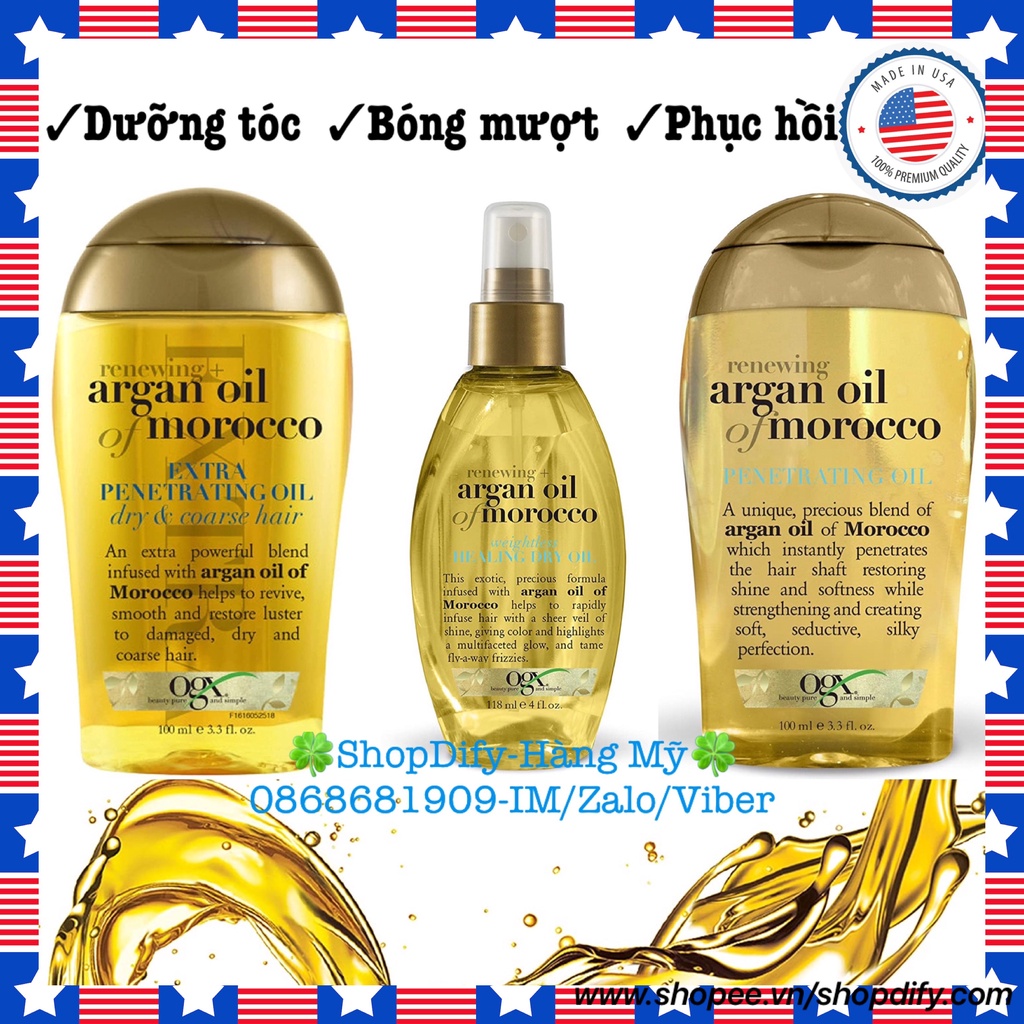 Tinh dầu dưỡng tóc OGX Argan Hair Oil of Morocco Làm Dày Tóc, Bóng Mượt, Phục Hồi Tóc Khô Hư Xơ, hàng Mỹ ShopDify