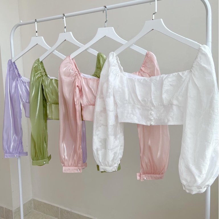 Áo croptop HEYBEE cổ vuông, tay dài phồng (nhiều màu) siêu xinh - KAMILLE TOP HT680