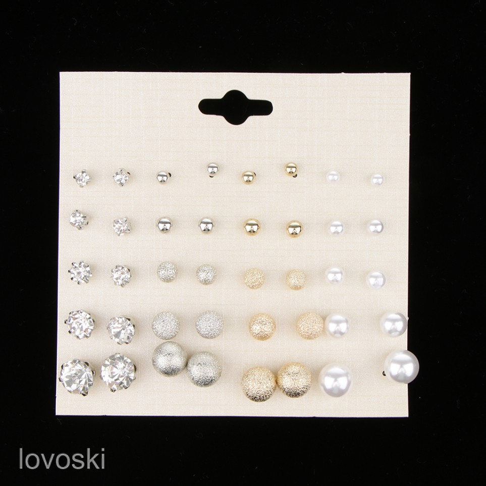 MagiDeal 20 Pairs Women Assorted Multiple Size Crystal Pearl Stud Earring