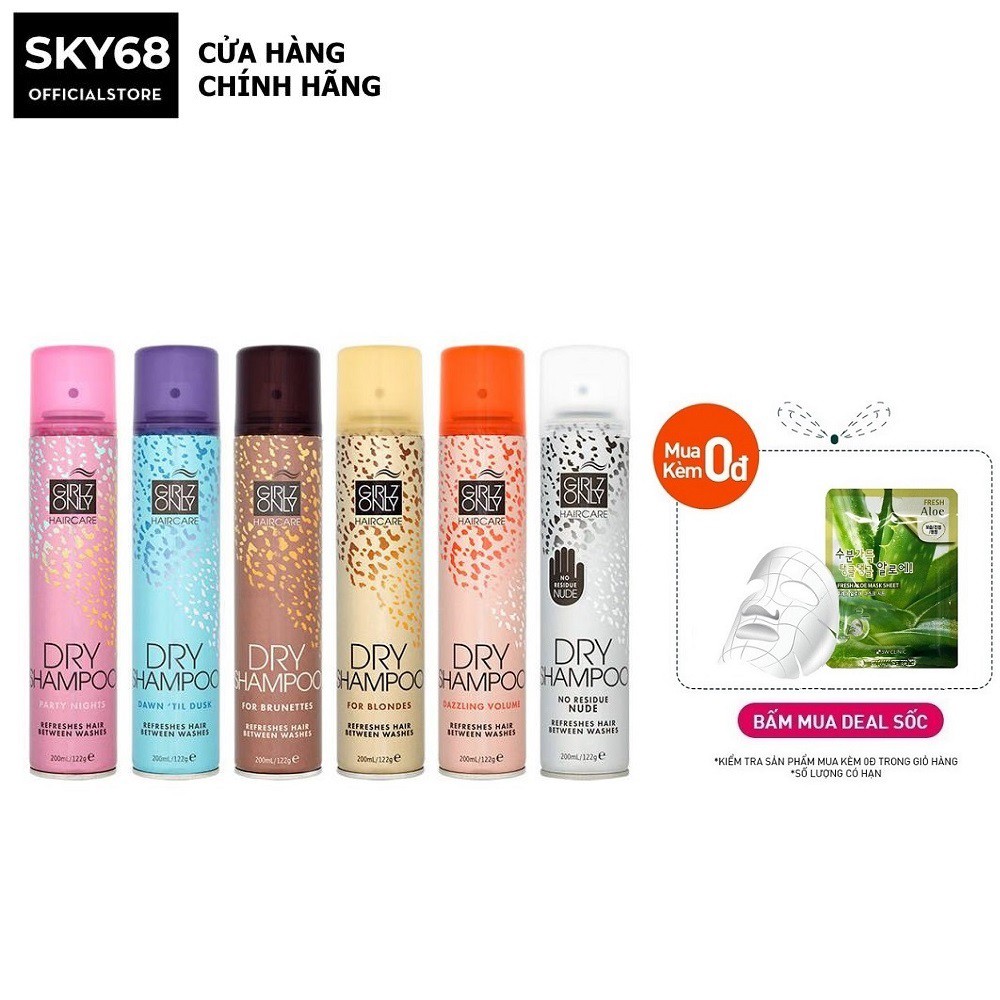 Dầu Gội Khô Giúp Tóc Sạch Dầu Và Trở Nên Bồng Bềnh Ngay Lập Tức Girlz Only Dry Shampoo 200ml