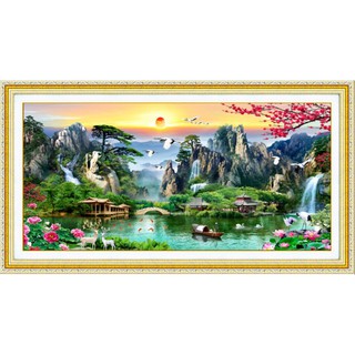 Tranh đính đá phong cảnh Lưu thủy sinh tài LV436 - chưa đính (3 size)