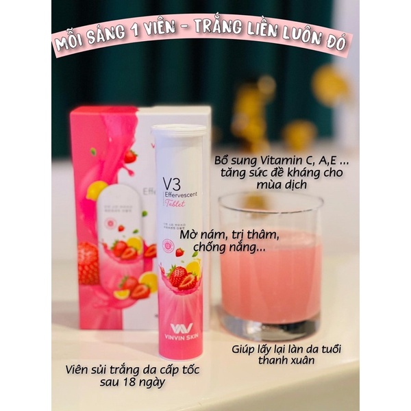 Viên sủi kích trắng 3 tác động V3 tích hợp 3 công dụng 𝗧𝗥𝗔̆́𝗡𝗚 𝗗𝗔 - 𝗧𝗥𝗘̉ 𝗛𝗢𝗔́ - 𝗧𝗔̆𝗡𝗚 Đ𝗘̂̀ 𝗞𝗛𝗔́𝗡𝗚. vinvinskin- phan nhi