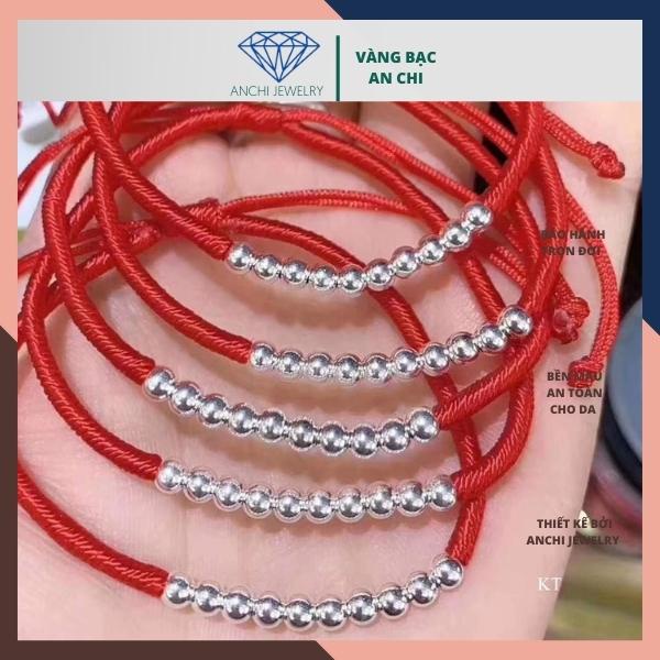 Vòng tay chỉ đỏ 10 viên bi bạc 4li, Anchi jewelry