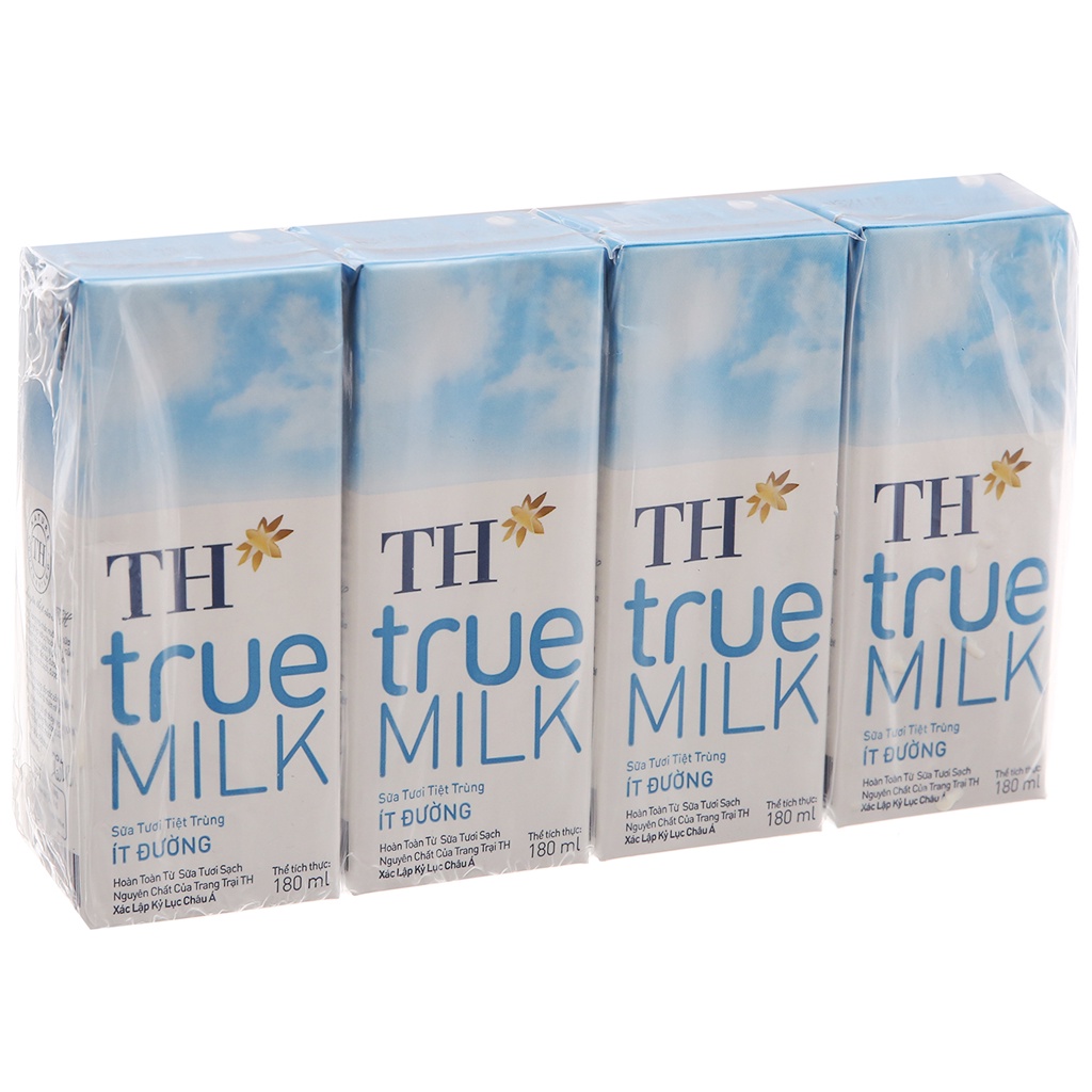Lốc 4 hộp sữa tươi tiệt trùng TH True milk 180ml các vị