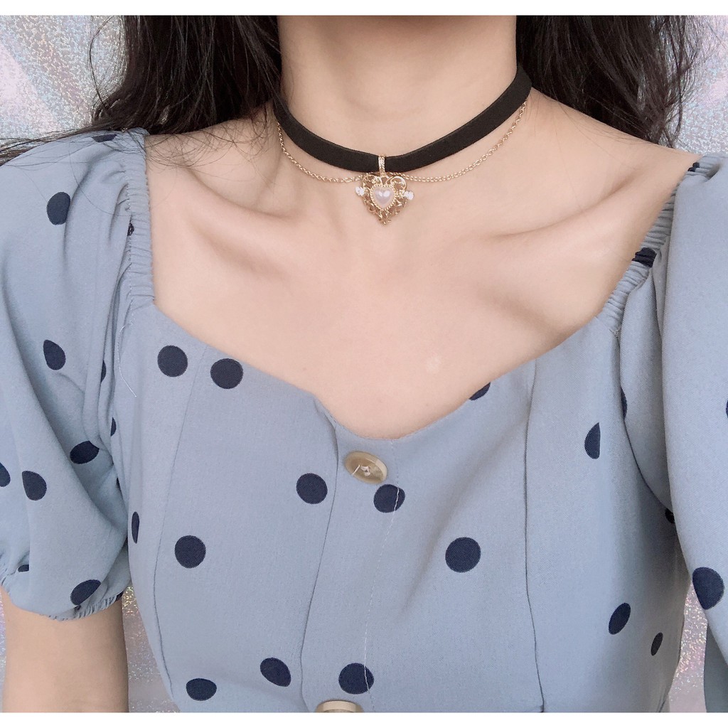 Vòng Cổ Choker Vải Nhung Mặt Trái Tim Vàng Phong Cách Cổ Điển Dành Cho Nữ