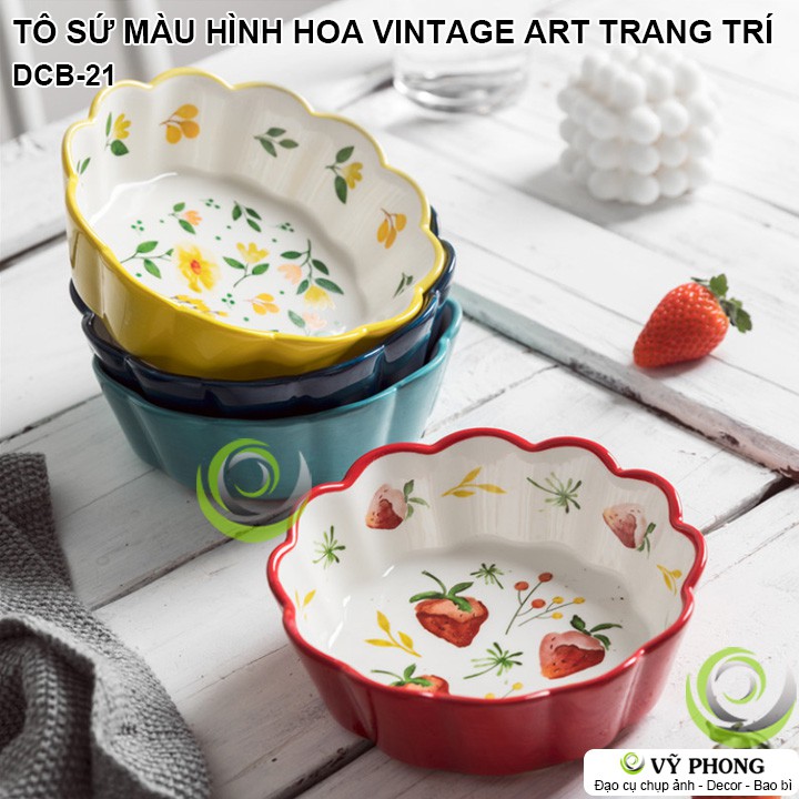 TÔ SỨ MÀU HÌNH HOA VINTAGE LIVING ART TÔ SỨ NHẬT TRANG TRÍ BẾP CHỤP HÌNH ĐẠO CỤ CHỤP ẢNH SẢN PHẨM INS DCB-21