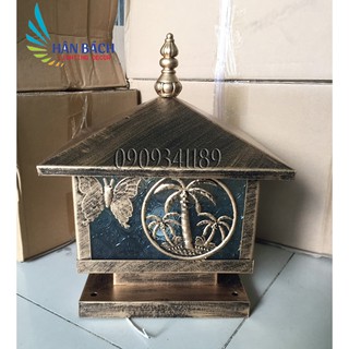 đèn trụ cổng màu đồng gỉa cổ, đèn trụ sân vườn D300