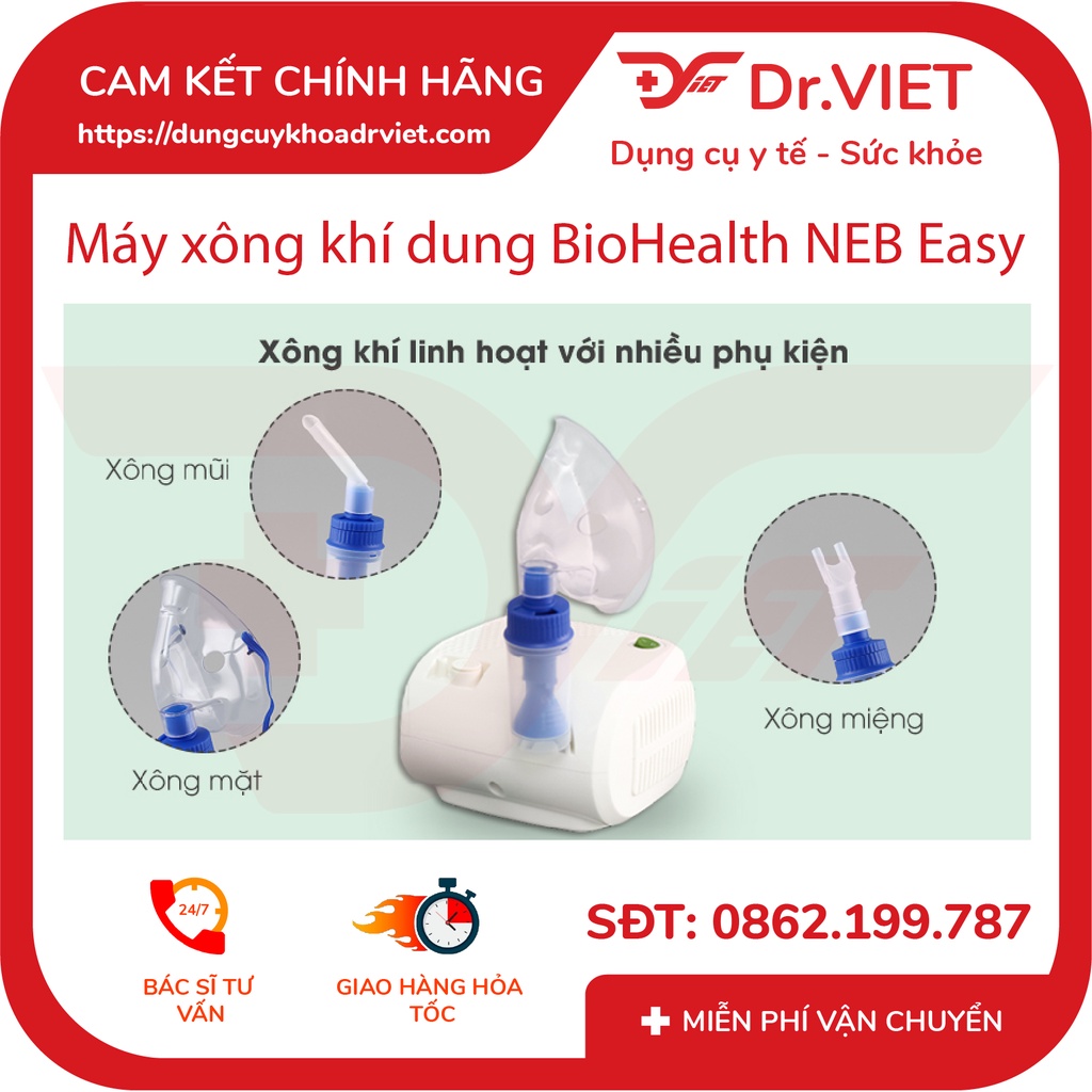 MÁY XÔNG KHÍ DUNG BIOHEALTH NEBEASY (PHÙ HỢP MỌI LỨA TUỔI, TỐC ĐỘ XÔNG KHÍ VỪA PHẢI, HÍT THỞ THOẢI MÁI) - DRVIET