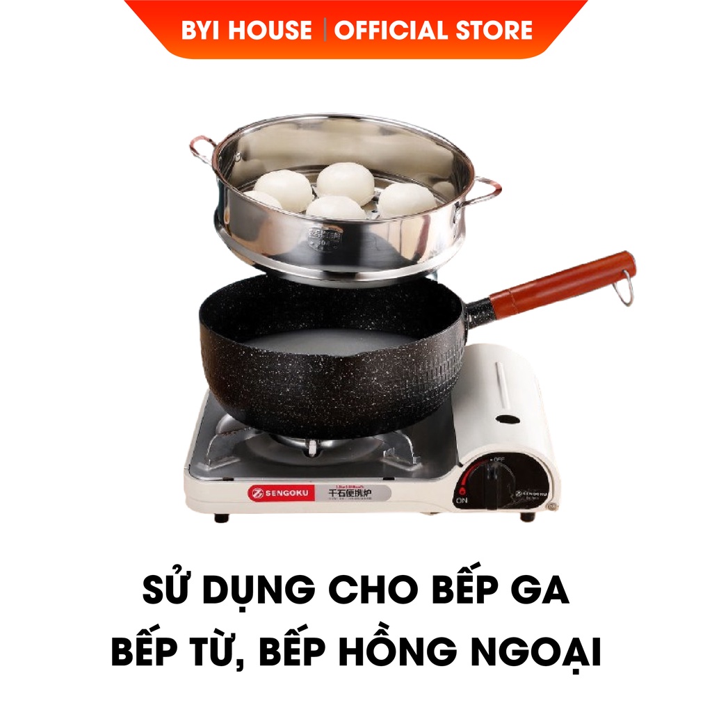 [Quà Tặng]Chảo Chống Dính Sâu Lòng 18cm Loại 1 Phủ Ceramic Vân Đá Chiên, Xào, Nấu Trên Các Loại Bếp - BYI House