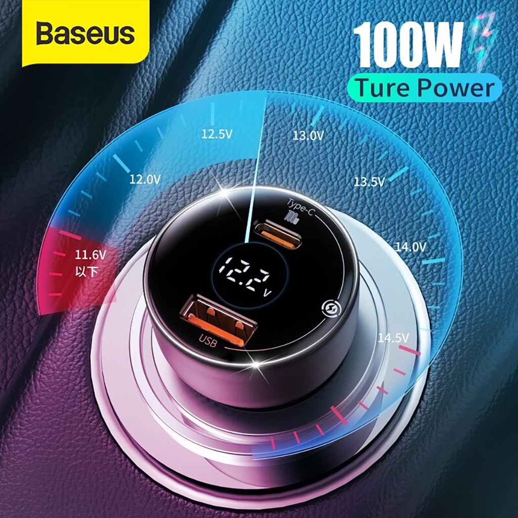 Tẩu Sạc Ô Tô Siêu Nhanh 100W Baseus Superme Digital Display PPS Dual Quick Charger Car Charger (12-24V)