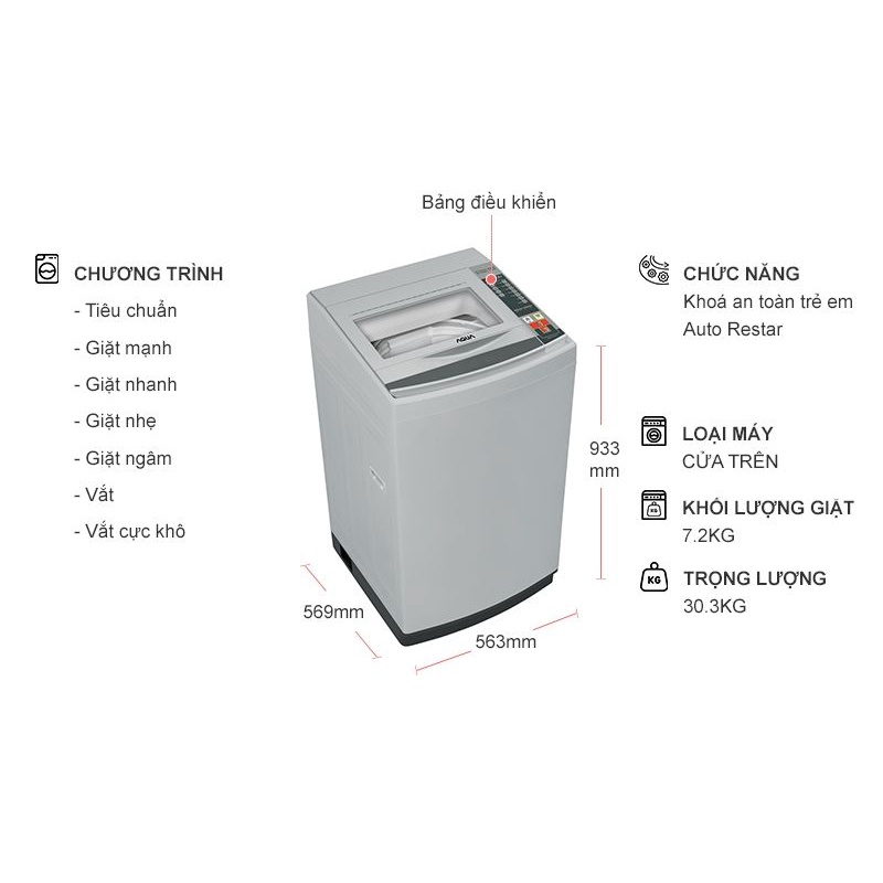 Máy giặt Aqua 7.2 Kg AQW-S72CT H2