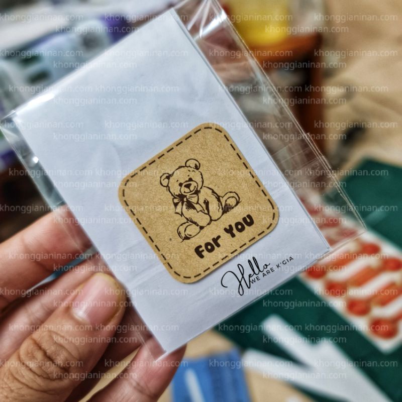 ❤️ 12 TEM GẤU KRAFT - ĐÁNG YÊU ❤️ - Dùng dán hộp, túi, chai lọ khô - rất phù hợp sp bánh, sp mộc mạc