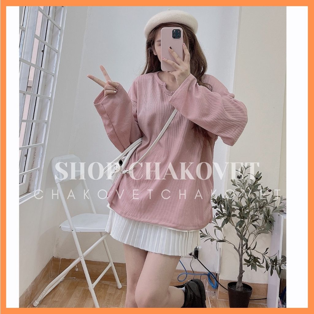 Áo len gạo dài tay cổ U xốp thụng AL8100, kiểu len tăm dài tay lanly chất mềm đẹp dáng ulzzang mặc đẹp style hàn quốc