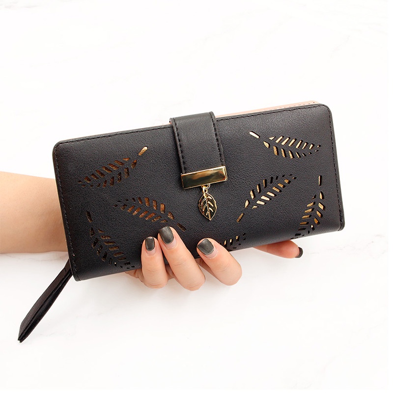Ví Dài Nữ Có Khóa Kéo Họa Tiết Lá Cây Thời Trang