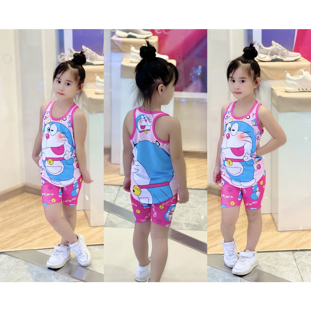 [22-43kg] Bộ ba lỗ thun lạnh cho bé gái, đồ bộ quần áo trẻ em in 3D hoạt hình siêu bền đẹp