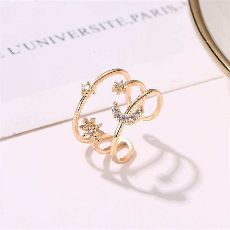 Trendy Three-star and Moon Decorative Ring for Women