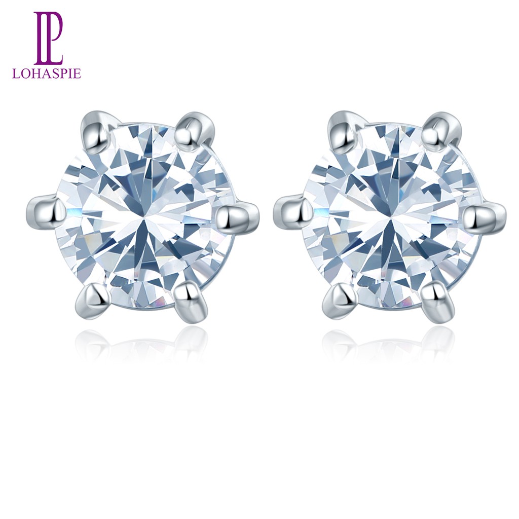 Bông Tai Mạ Bạc 925 Đính Đá Topaz Tròn 5mm