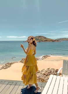 ĐẦM MAXI VÀNG TẦNG CÚP NGỰC