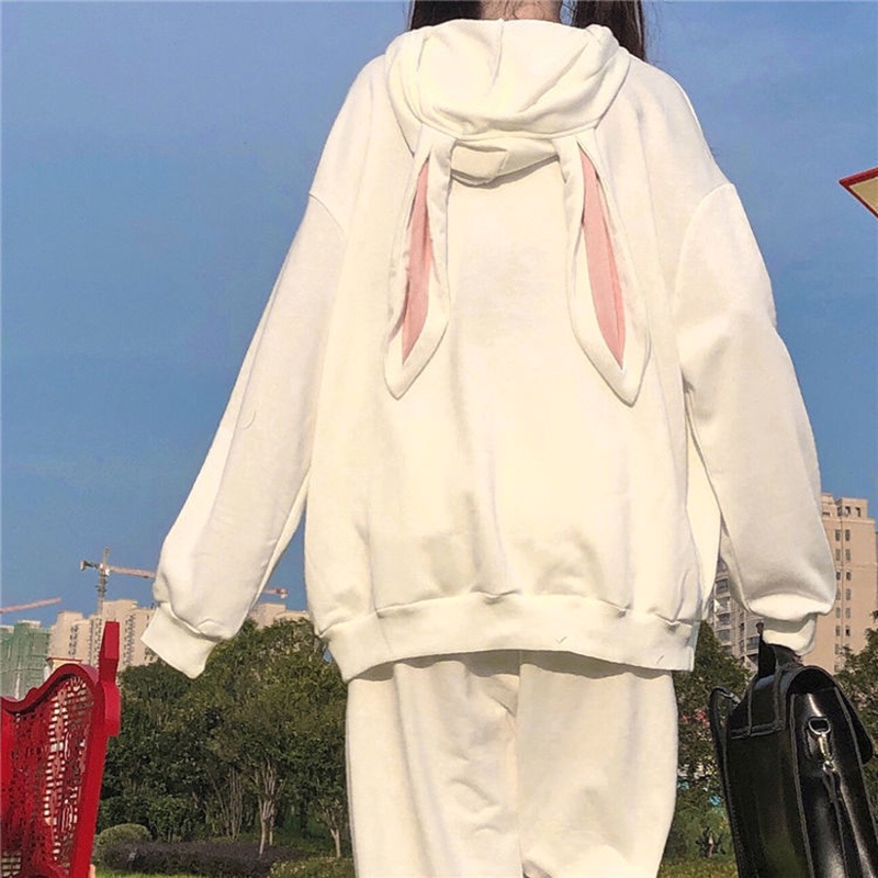 IELGY Áo hoodie tai thỏ dễ thương phong cách Nhật Hàn cho nữ