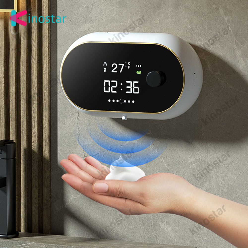 Touchless Tự Động Tạo Bọt Xà Phòng Treo Tường Cảm Ứng Gắn Xốp Máy Phát Điện Có Đèn LED Hiển Thị Nhiệt Độ Nước Rửa Tay Diệt Khuẩn Hộp Đựng.