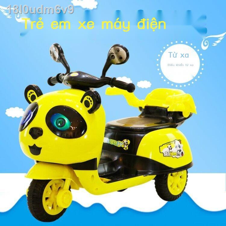 Xe máy điện trẻ em đồ chơi ba bánh có thể ngồi trên đẩy chạy pin bé trai và gái lớ