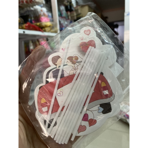 Combo 10 Thẻ Cắm Happy Wedding Trang Trí Bánh Kem