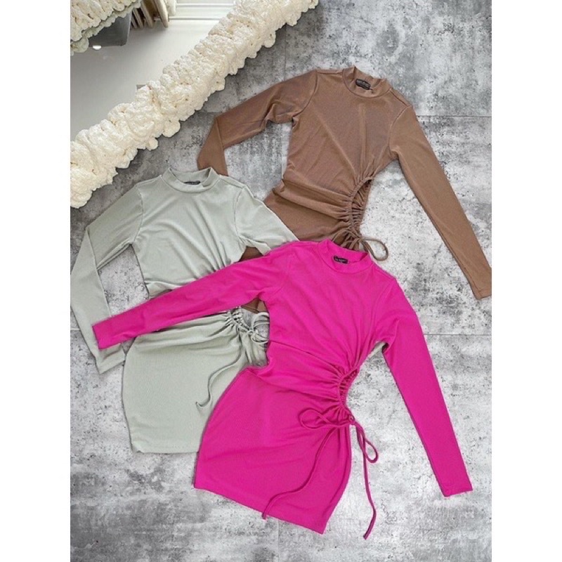 [FREESHIP] HÌNH THẬT đầm gân body khoét eo rút dây 4 màu siêu xinh