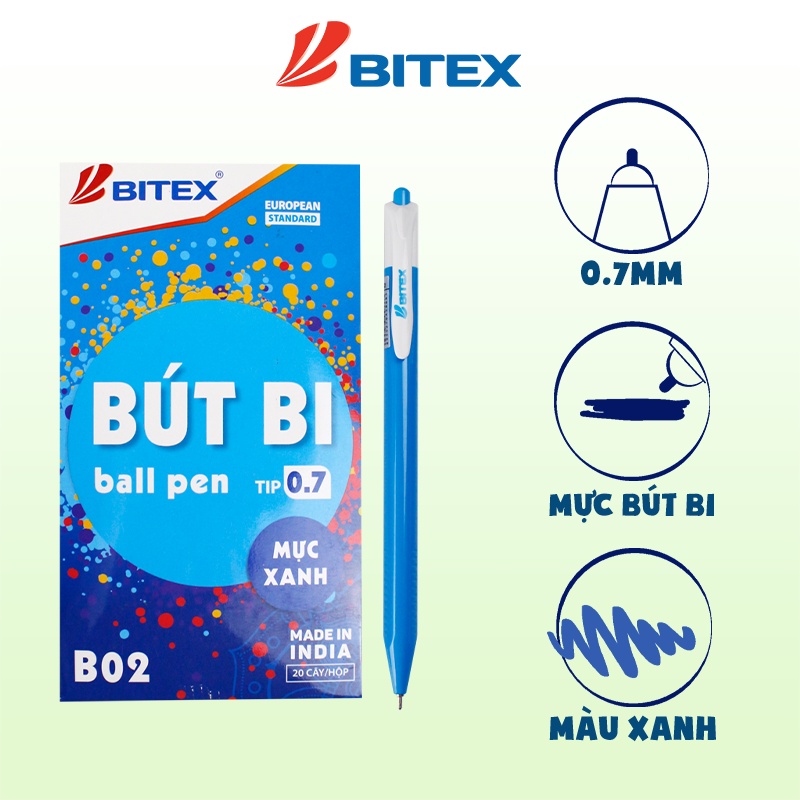 [MẪU MỚI 2022] Bút Bi Bitex B02 Tip 0.7mm (Mực Xanh)