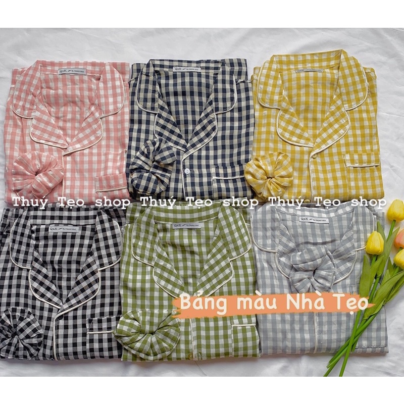 BỘ PIJAMA KẺ CARO CỘC TAY QUẦN ĐÙI - Bộ pijama kẻ mặc nhà