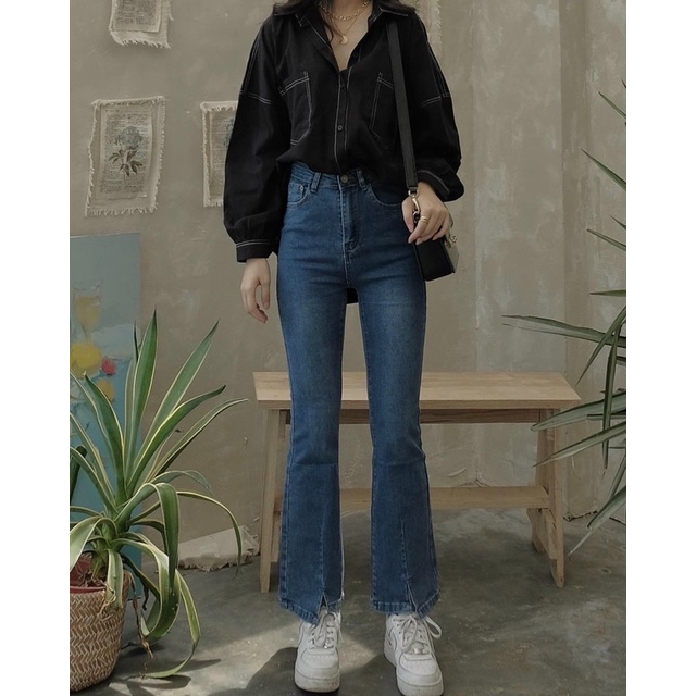 Quần jeans ống loe xẻ trước Q383 SUSTORE