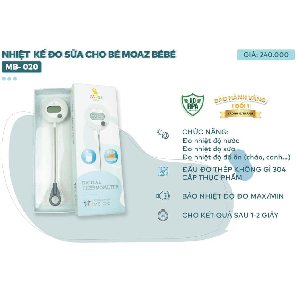 {CHÍNH HÃNG} - Nhiệt kế đo nhiệt độ sữa Moaz BéBé MB020, BH 12 tháng