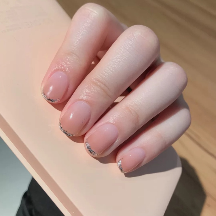 Bộ 24 Móng Tay Giả Hình Vuông Lấp Lánh Kiểu Pháp R162